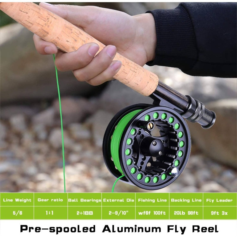 TOPFORT Fly Fishing Rod and Reel Combo Starter Kit, 4 Pie Lightweight UltraPortable Graphite Fly Rod Complete Starter Package with Carrier Bag