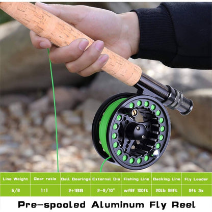TOPFORT Fly Fishing Rod and Reel Combo Starter Kit, 4 Pie Lightweight UltraPortable Graphite Fly Rod Complete Starter Package with Carrier Bag