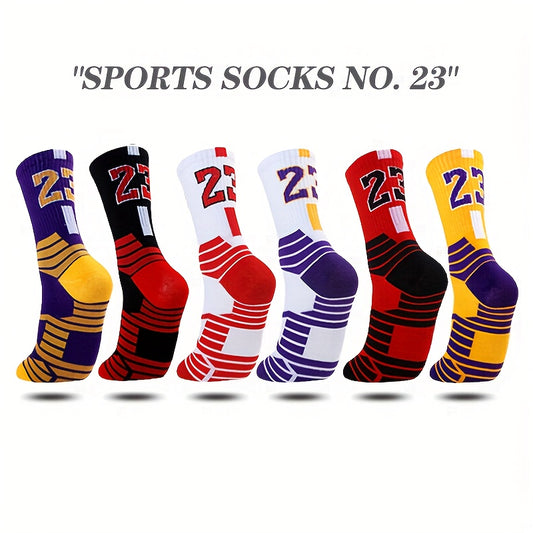 Number 23 Star Theme Sports Socks - 4 Pairs Men's Random Colors - Unique Style - Casual Athletic Socks, Youth - Unisex, College Sweat-Absorbent Breathable Non-Slip Trendy Minimalist Sporty Style