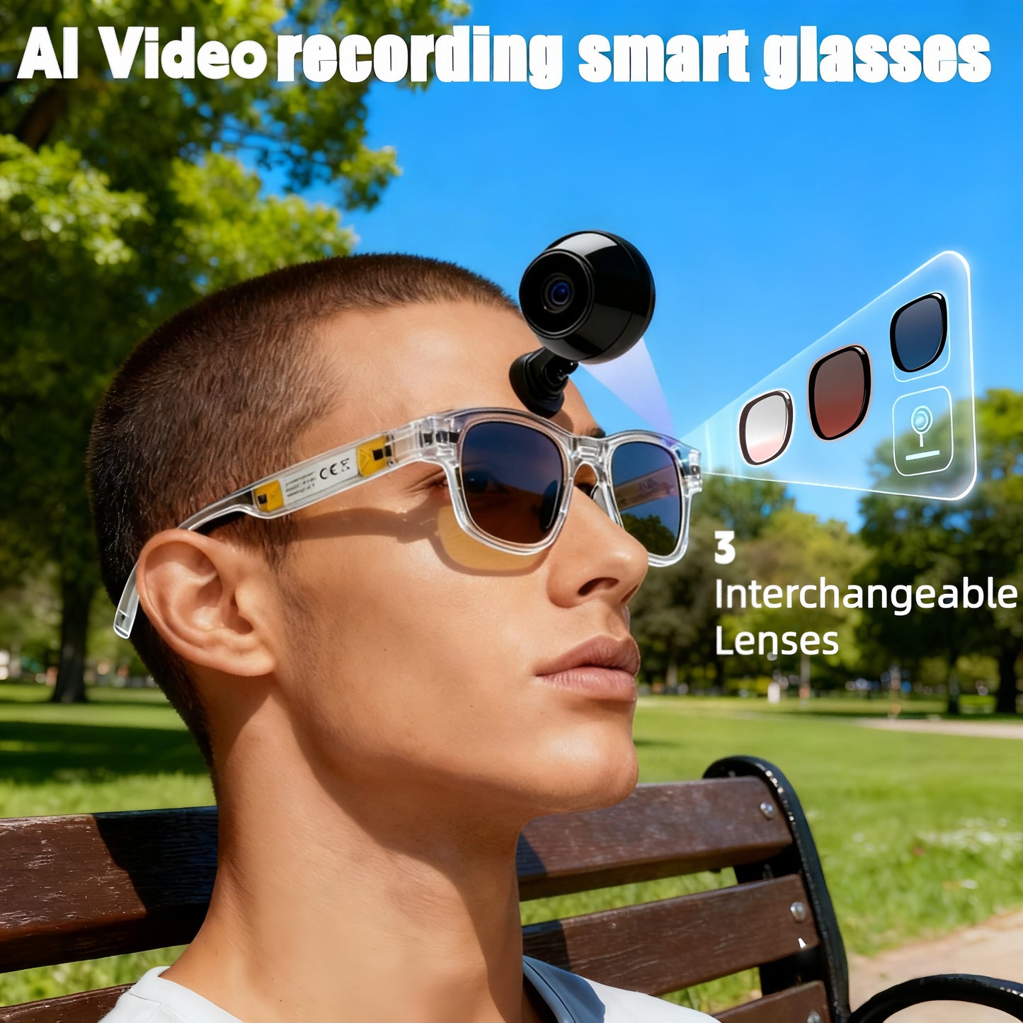 2025 Real-Time Translation Smart Glasses with 160 Language, 4K Video Recording & Wireless Calling - Magnetic Fast-Charging Wireless Eyewear for Travel, Business, Smart Device Compatibility (-)