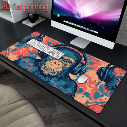 1pc Large Ink Splash DJ Chimpmouse Mouse Pad - Non-Slip Rubber Base, 15.7 x 31.4 Inch Office & Home Desk Mat with Vibrant Gorilla DJ Design, Smooth Surface for Gaming & Work, Gaming Desk Accessory | Artistic Desk Mat | Durabl