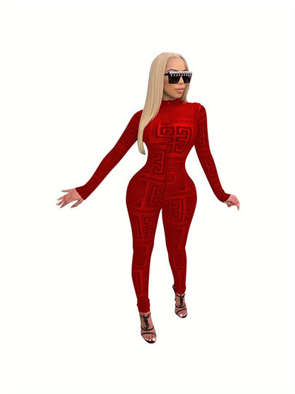 Women's Sexy One-Piece Outfit - Non-Transparent Long Sleeve Jumpsuit, Machine Washable Party & Everyday Jumpsuit for Women (S-XXL) - D9459