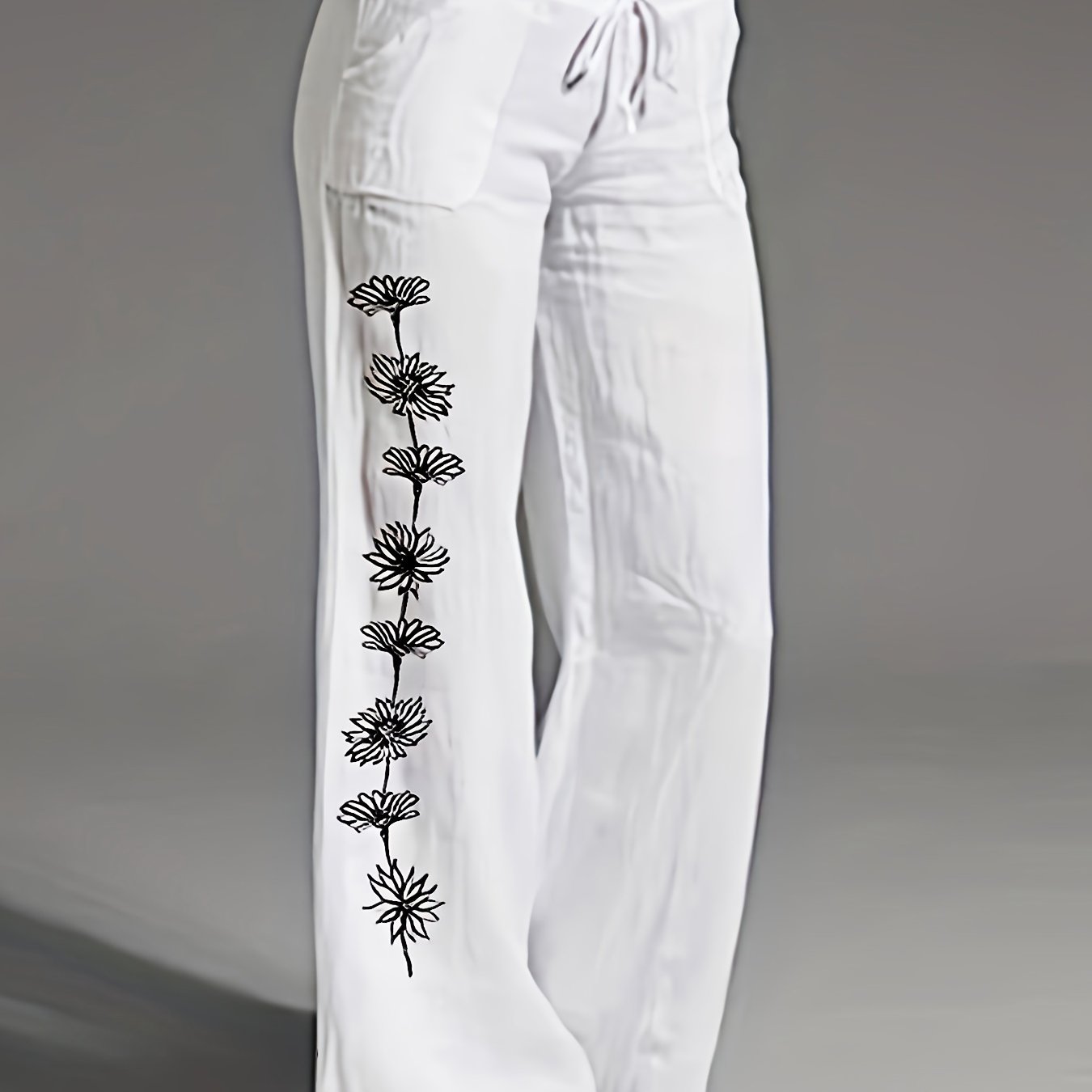 Women's Clothing - Floral Print Wide Leg Pants - Casual Loose Pants For Spring & Fall