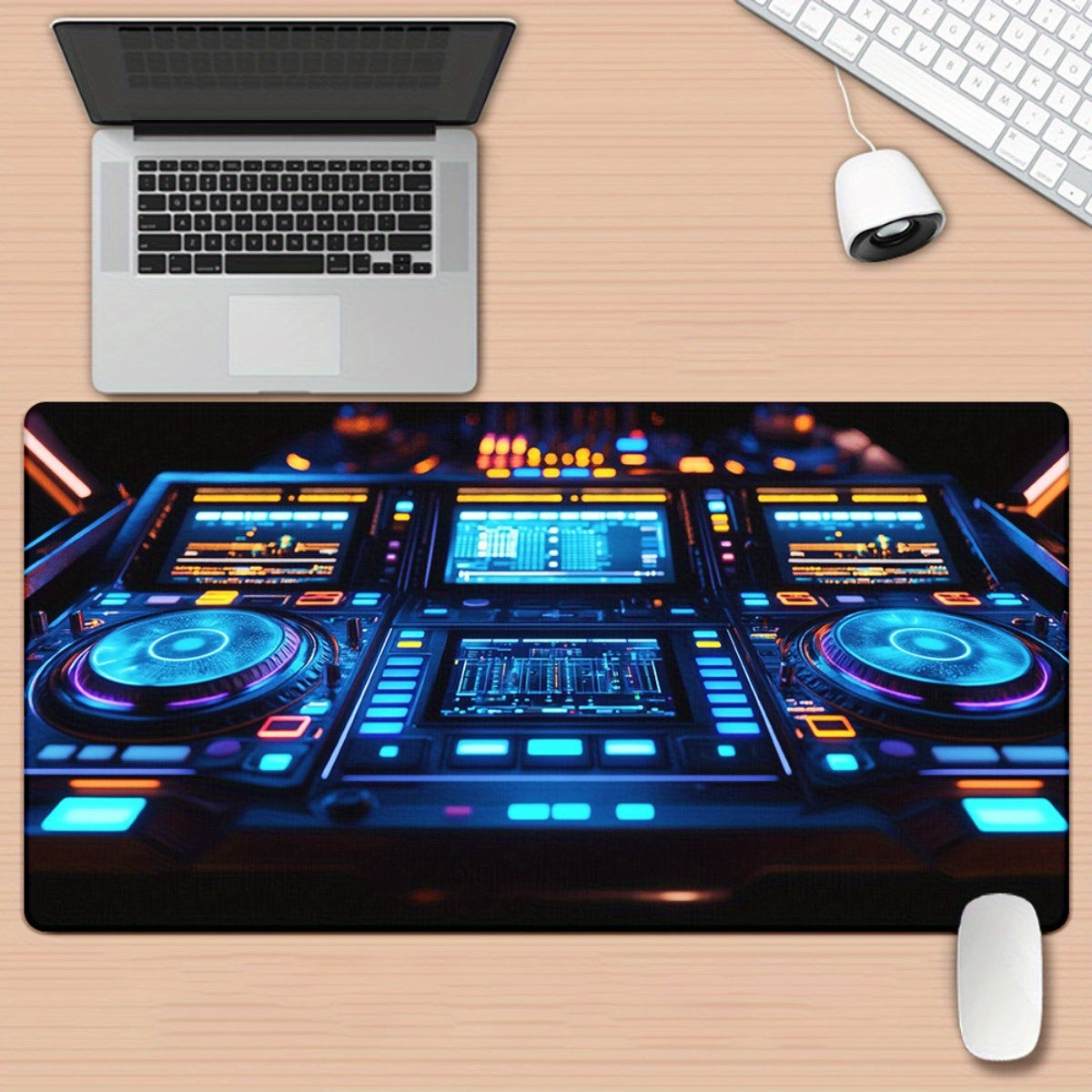 1pc DJ Equipment with Colorful Lights HD Printed Pad for Desk, Multi-Functional XXL Mousepad, Keyboard Gaming Mouse Mat, Office Computer PC Gamer Desk Mat, Gifts for Family Friends