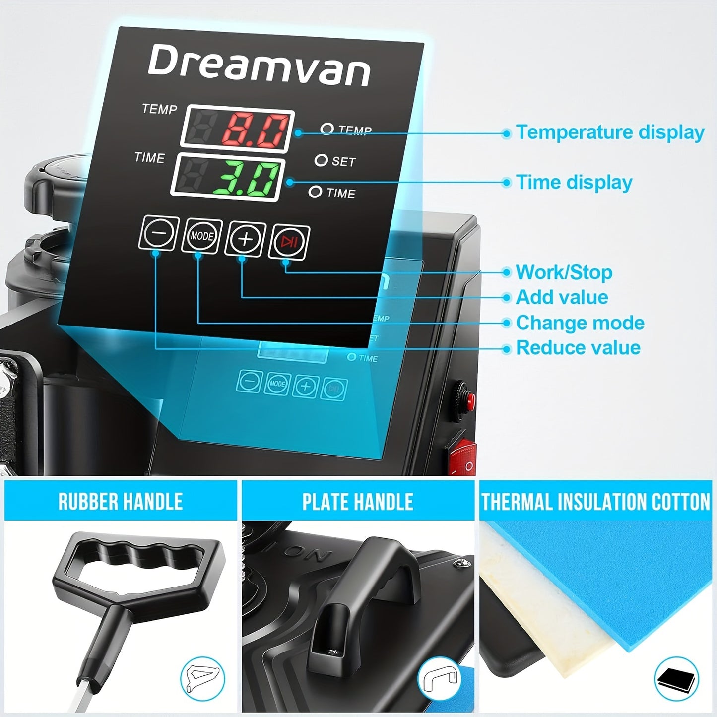 8in 1 Heat Press Machine Multifunctional, 15"x12" T Shirt Press Machine, 360° Rotation Shirt Press Machine Sublimation Heat Transfer for T Shirts Mug Hat Plate