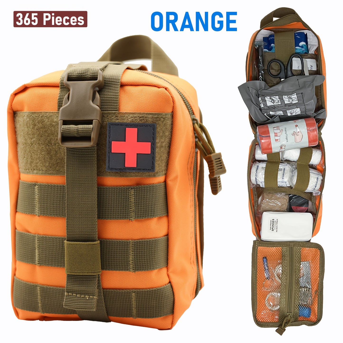 358pcs/153pcs Ultimate Tactical First Aid Kit With IFAK Pack - All-in-One Emergency Supplies, Portable & Durable Orange/Red/ Outdoor Kit With Tweezers, Fracture Splint, Whistle, Scissors & More For Hiking, Camping, Hunting, C