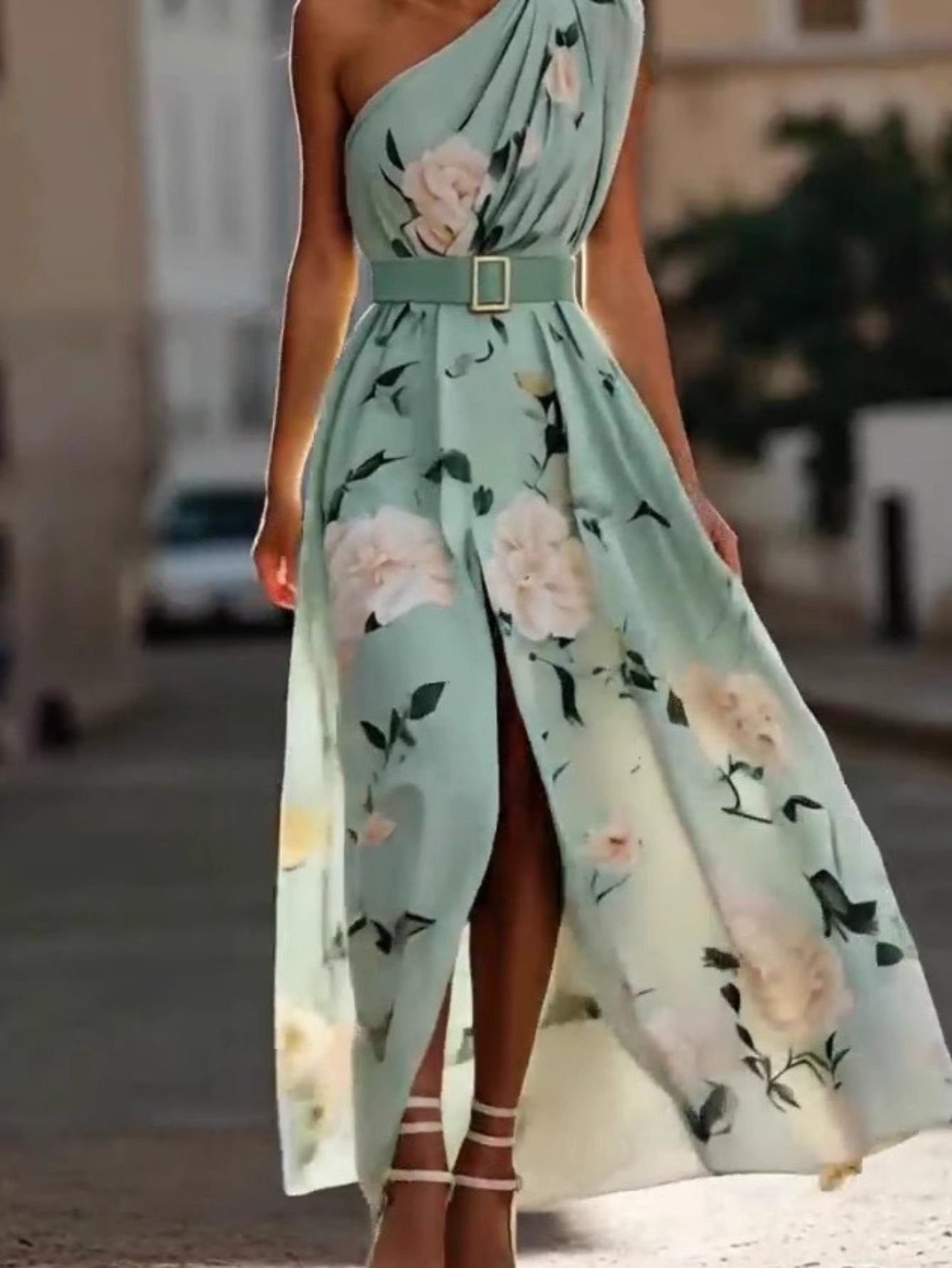 Plus Size, HERTALK Women's Off-Shoulder Digital Print Sleeveless Tank Dress with Belt Long Dress