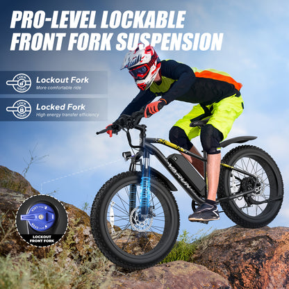 Adult Mountain Electric Bike, 500W Powerful Motor, 624wh Rechargeable Battery, With Mudguards, 7-speed Adult Fat Tire Electric Bike, Snow Riding Electric Bike, 26*4 Inches Wide Tire Bicycle, Christmas Gift, Birthday Gift