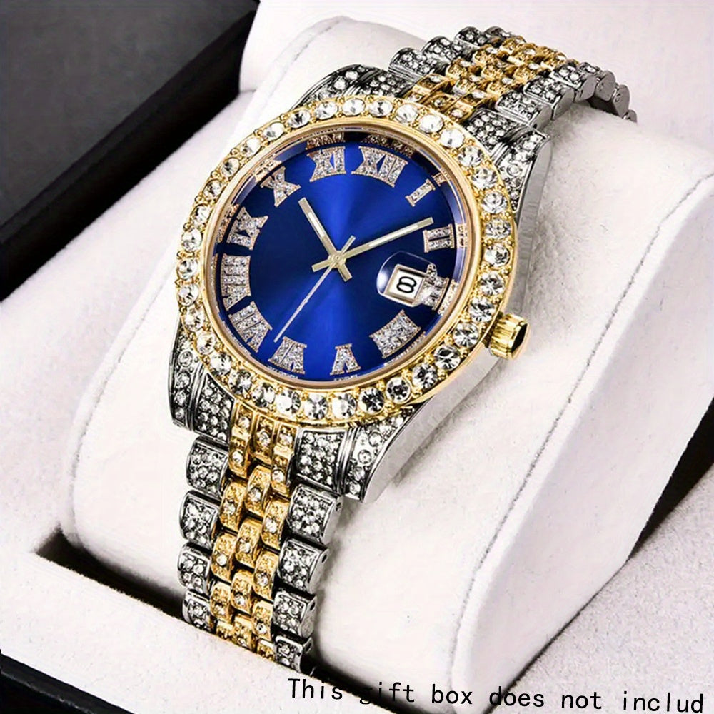 Men's Stainless Steel Quartz with Rhinestone Round Dial, Date Display & Analog/Digital operation (for - component) - Elegant Wristwatch for Daily Wear, Business, Gifts (Birthday, Valentine's Day, Christmas) -