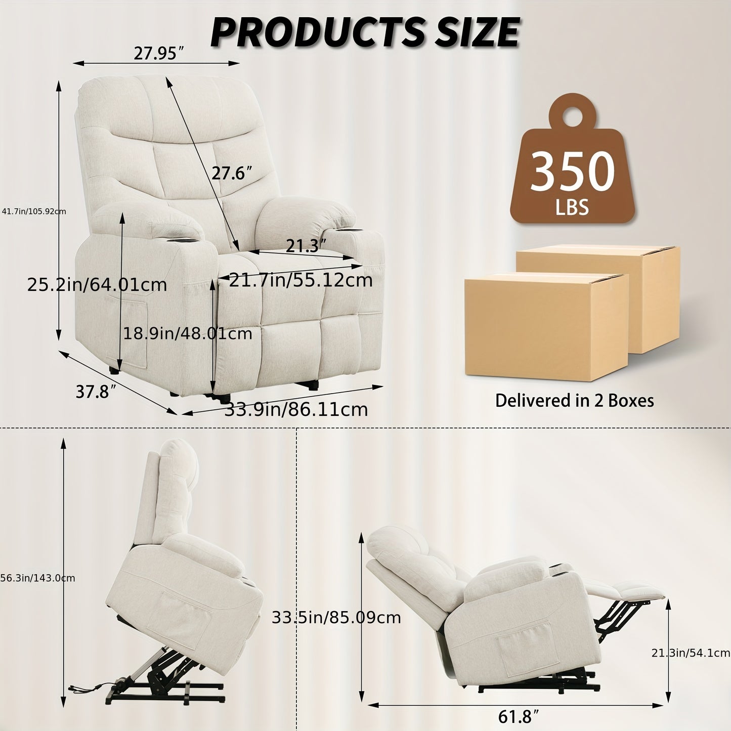Comfortable Chair For The Living Room, Relaxation, Electric Reclining Chair, Electric Reclining Chair For Adults, Electric Lifting Chair With Heating Function, Massage Function, Electric Reclining Chair With Side Pockets