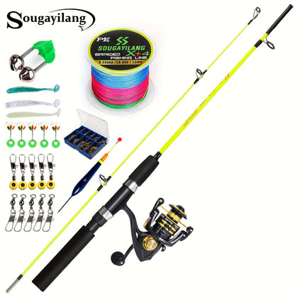 Sougayilang Fishing Rod and Reel Set, Two-Section Straight Handle Spinning Reel Combo with 5.2:1 Gear Ratio for Blackfish, Trout, Bass, Dogfish, and Carp - Beginner-Friendly Complete Tackle Kit with Random Color Line and Bait