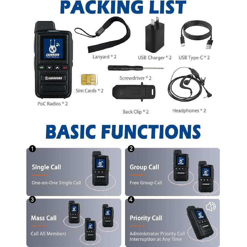 2 Pack X13 Global 4G/5G Walkie Talkies with Lifetime Free Data & SIM Cards - Nationwide Unlimited Range Two-Way Radios, 4000mAh Type-C Battery, -Like Tracking, Heavy-Duty for Hunting, Fishing,, Events (Black)