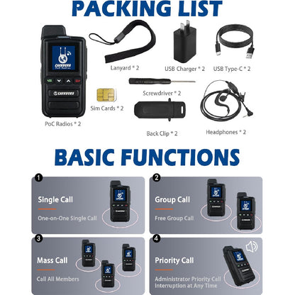 2 Pack X13 Global 4G/5G Walkie Talkies with Lifetime Free Data & SIM Cards - Nationwide Unlimited Range Two-Way Radios, 4000mAh Type-C Battery, -Like Tracking, Heavy-Duty for Hunting, Fishing,, Events (Black)