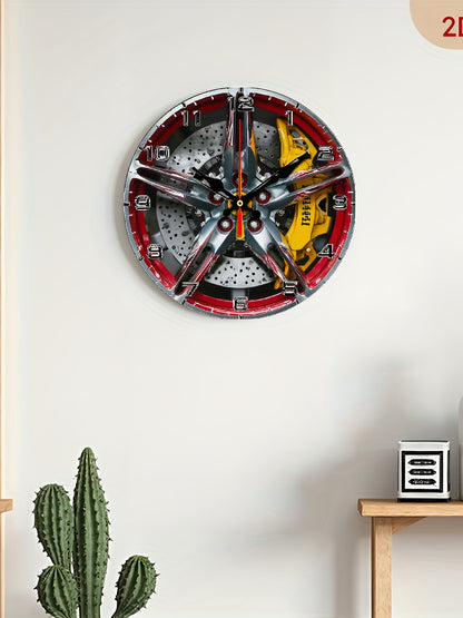 The 2D flat decorative plaque wall clock with the theme of "Exquisite car wheel hub" is equipped with a silent quartz movement. It is an ideal choice for wall decoration and also an excellent gift for birthdays, fireworks, Ch