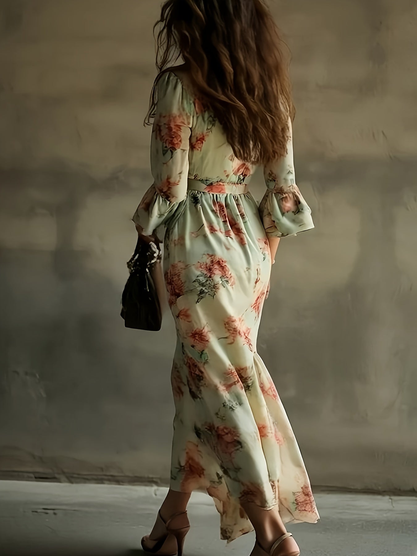 Bohemian Floral V-Neck Maxi Dress - Lightweight Chiffon Sundress Featuring a Stylish High Slit, Perfect for Festivals Or Beach Cover-Ups, with a Flowing Hem Ideal for Music Festivals And Holidays