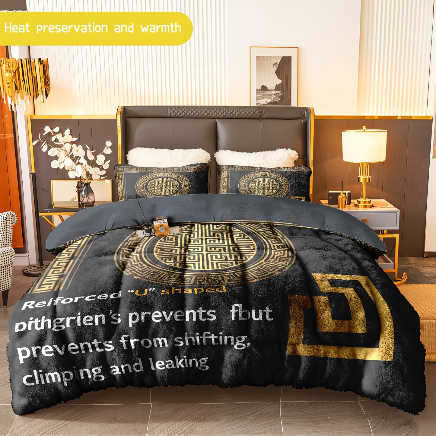 3pcs Chinese Style Pattern Bedding Set - Soft, Warm, Hypoallergenic, Wrinkle & Fade Resistant, Easy-Care, Queen/King/Full Size, Milk Velvet, Quilted, Machine Washable, Ideal for Bedroom Home Decor, All-Season Comfort, Bedroom