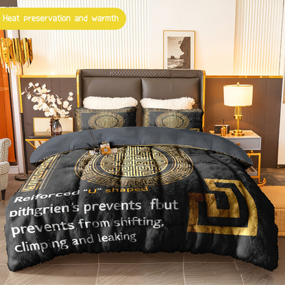3pcs Chinese Style Pattern Bedding Set - Soft, Warm, Hypoallergenic, Wrinkle & Fade Resistant, Easy-Care, Queen/King/Full Size, Milk Velvet, Quilted, Machine Washable, Ideal for Bedroom Home Decor, All-Season Comfort, Bedroom