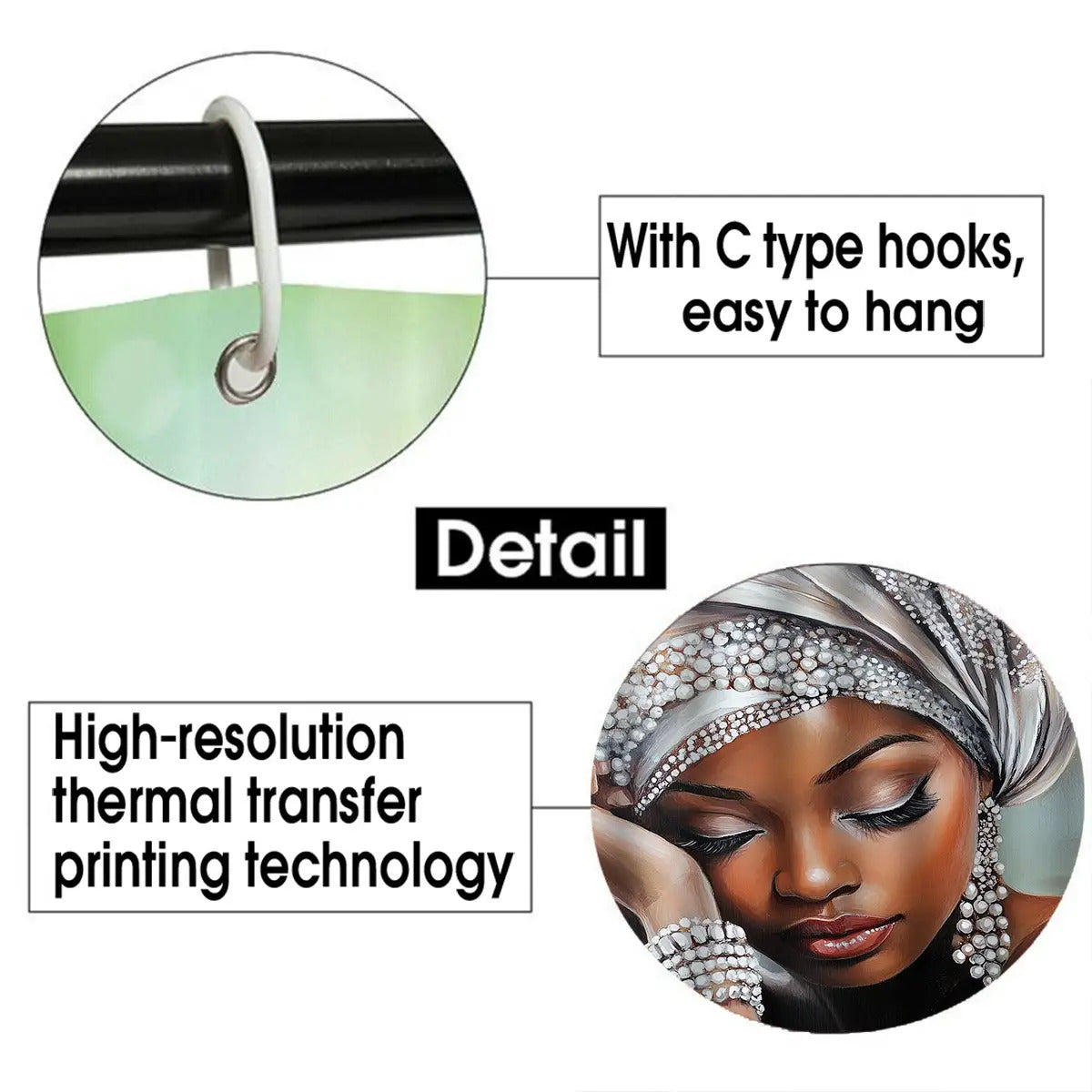 4pcs Sexy Woman Shower Curtain Set with frican Woman Portrait ( & Beaded Headwrap) - Elegant Bathroom Decor, Toilet Mat & 12 Free Hooks Included, Luxury Bath ccessories for Spa-Like Homes, Housewarming Gift for Women, Shower