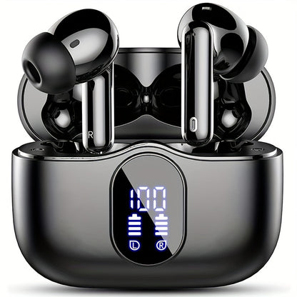 Wireless Earphones, Wireless 5.3 Earphones with Bass Stereo Sound, Earphones with Noise Cancelling Microphone And LED Display Screen, In Ear Earphones, 40 Hours Of Playback Time, Suitable for Laptops, Tablets, Mobile Phones,
