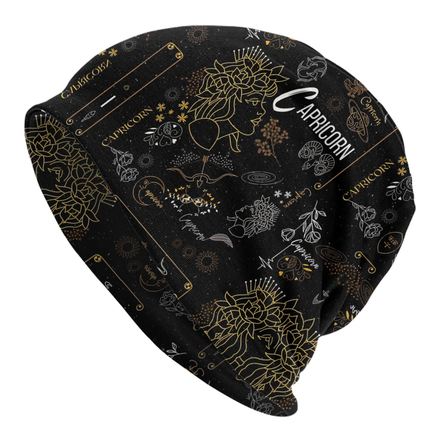 Capricorn Zodiac Beanie Hat - Astrology-Themed Unisex with Goat Symbol, Capricorn Dates (Dec 22-Jan 20), Soft Black & Golden Horoscope Gift for &, Birth Chart