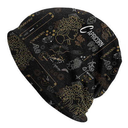 Capricorn Zodiac Beanie Hat - Astrology-Themed Unisex with Goat Symbol, Capricorn Dates (Dec 22-Jan 20), Soft Black & Golden Horoscope Gift for &, Birth Chart