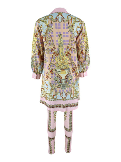 GY029 Vacation Style - Pink Printed Casual Tight Pants - Two-Piece Set for Women - Valentine's Day
