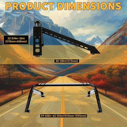 Adjustable Roll Bar Chase Rack Compatible with Full Size Trucks Silverado Ram F150 Sports Bar Cargo Rack Black Steel