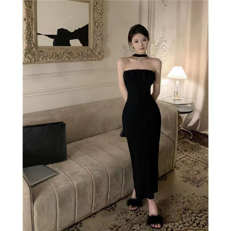 Women's Elegant V-Neck Waist-Cinching Maxi Dress - Long Sleeve Flared Dress with Slim Fit Bodice & Wide, Solid Color Professional Attire for, Weddings, Parties - Machine Washable Fall Winter Dress