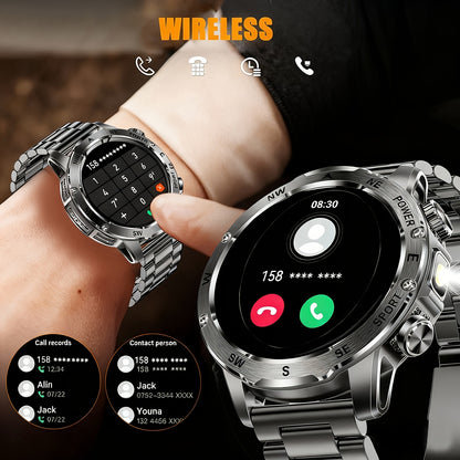 Men'S Smart Watch, Waterproof Smart Watch, Suitable for Outdoor Sports, IP68 Deep Waterproof, Waterproof Speaker, LED Flashlight, Call Answering, Music Control, 800Mah Battery, Compass, Compatible with Iphone And Android Phon