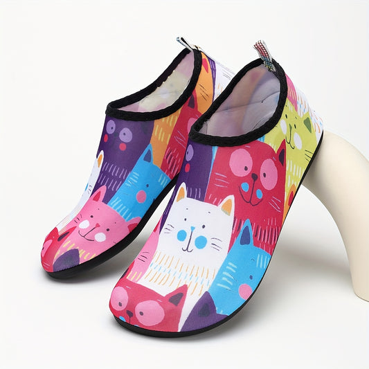 New Women'S Beach Shoes with Cute Cartoon Prints, Slip-Resistant, Sand-Proof, Soft Soles, Quick-Drying, Designed to Prevent Scratches, Suitable for Outdoor Water Activities, Indoor Sports, Fitness, Floor Socks, Yoga Shoes, Tr