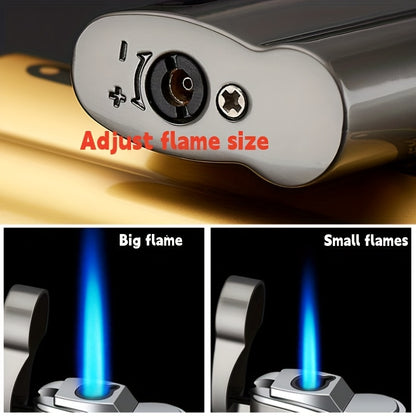 Innovative Metal Straight Flame Lighter, Distinctive Torch Turbine Butane Gas Lighter, Compact Lighter, Original Creative Windproof Outdoor Lighter (Butane Gas Not Included), Without Battery