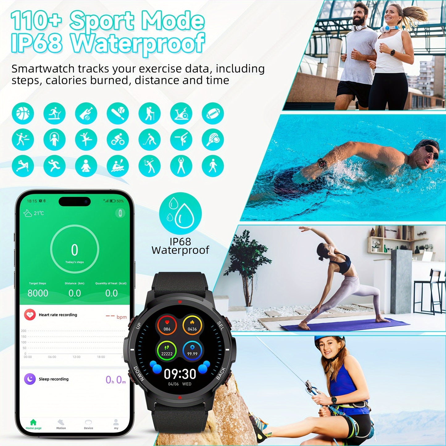 S52 Smart Men'S Watch, 1.39" Smartwatch with Wireless Calling, Sleep Monitoring, 110+ Sports Modes, Compatible with Android/iPhone, USB Charging, Alloy Body, TFT Screen, Lithium Battery-Polymer 300mA