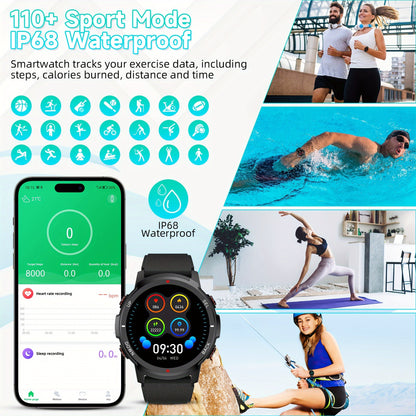 S52 Smart Men'S Watch, 1.39" Smartwatch with Wireless Calling, Sleep Monitoring, 110+ Sports Modes, Compatible with Android/iPhone, USB Charging, Alloy Body, TFT Screen, Lithium Battery-Polymer 300mA