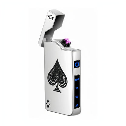 Windproof Dual Arc Lighter, USB C Electric Lighter, Rechargeable USB Lighter, Designed by Parker, Featuring a Spade A Pattern, Wind-Resistant, Suitable for Candles, Incense Sticks, Outdoor Camping, Hiking, a Gift for Men