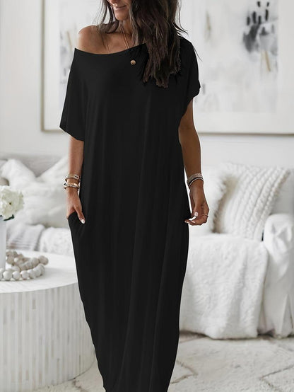 Women's Solid Color Batwing Sleeve Lounge Dress, Casual Comfy Short Sleeve Nightdress for Daily Wear, Loungewear, Ladies Sleepwear for All Seasons