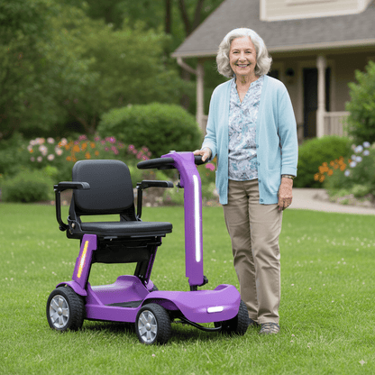 Foldable Mobility Scooter for Adults & Senior, 4 Wheels Powered Device for Travel,with an LED light strip, storage bag, and charger. No assembly required.with a 300-watt motor,a reclining seat, a 300-pound load capacity, and