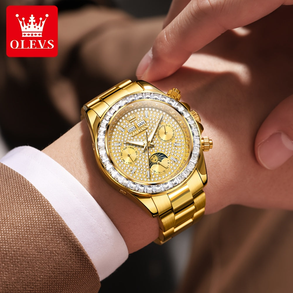 OLEVS Men's Automatic Mechanical Business Watch - Stainless Steel Luminous Golden-Tone Dial with Accents, Date & Day Display, Luxury Dress Watch for Formal Events & Professional Settings, Automatic Mechanical Watch, Formal Ti