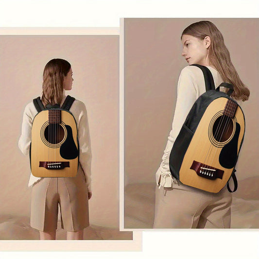1pc Guitar-Themed Backpack with Water Bottle Holder - Large Capacity 17-Inch Lightweight Durable School Bag, Adjustable Straps & Vibrant Print for Commuting, Travel, Music Lovers - Unique Gift for Halloween, Father'S Day, Chr