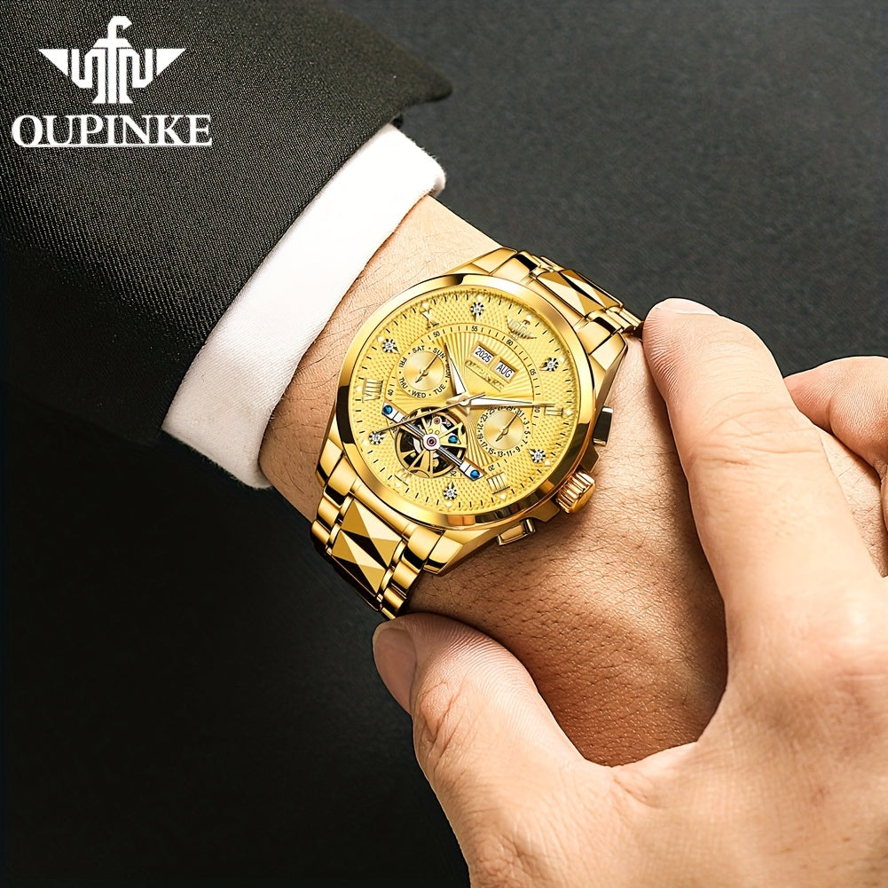 OUPINKE Men's Automatic Mechanical Watch with Dual Calendar (Day/Date), Luminous Hands & Roman Numeral - Luxury Business Watch, Analog Wristwatch with Mechanical Movement, No Required
