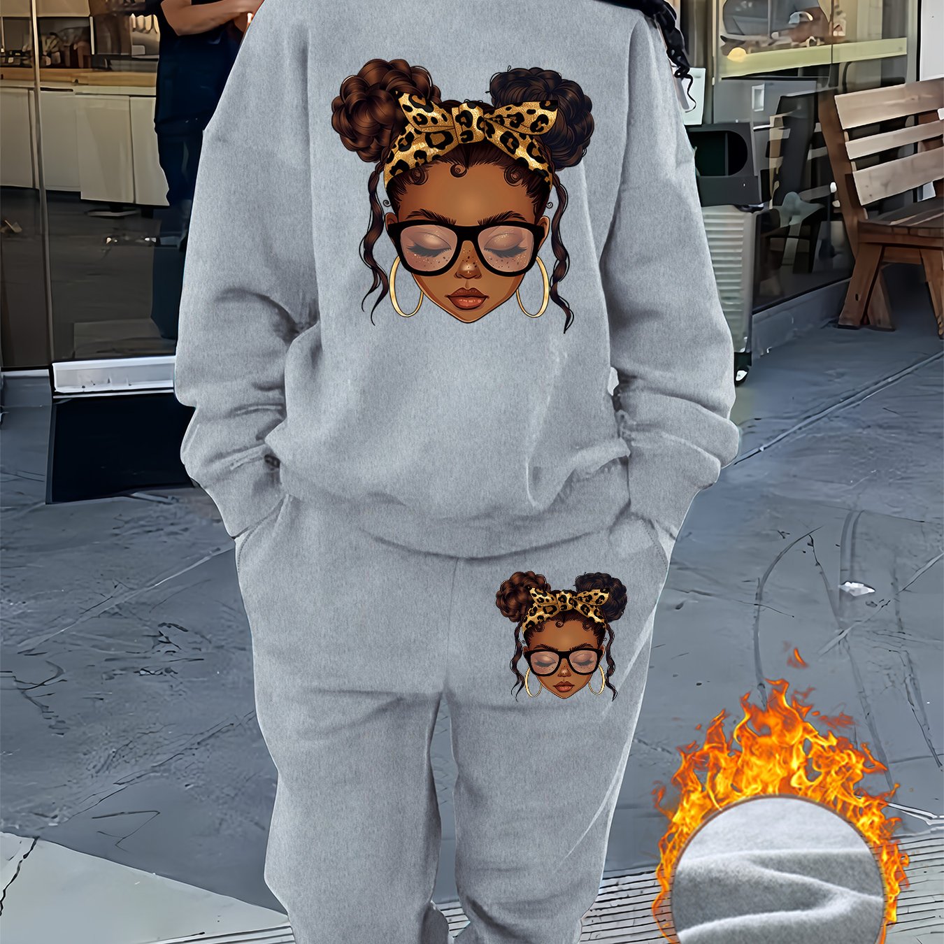 Graphic Print Two Piece Set, Crew Neck Sweatshirt & Pants, Women's Clothing, Fall Clothes For Women, Sweat Suits Women Two Piece