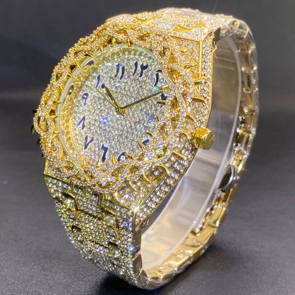 Men'S & Women'S Luxury Rhinestone-Encrusted Large Square Face Watch - Sparkling Mesh Inlaid Dial, High Quality Quartz Movement, Alloy Band with -Accented Bezel - Unisex Party & Everyday Watch for Men & Women, Statement Jewelr