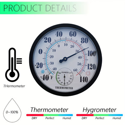 1pc 25cm Dual-Panel Thermometer with Black Frame - Accurate Temperature & Humidity Measurement, Stylish American Design, Durable Acrylic, Ideal for Home, Office, and Indoor Use, Office Decor | Modern Wall Clock | Durable Acry
