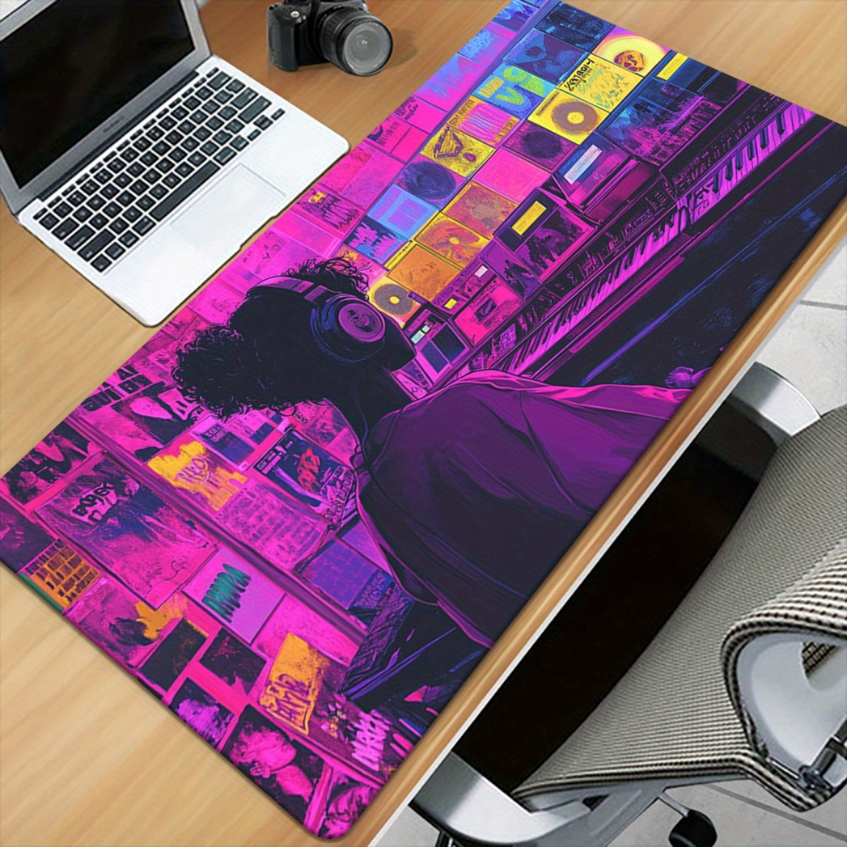 1pc XXL Neon-Lit DJ Scene Mouse Pad - Vibrant Office & Gaming Decor, Non-Slip Rubber Base, Large Desk Mat with Music-Themed Design, Perfect for Gamers & Office Use, Gaming Desk Accessory | Vibrant Desk Decor | Functional Desk