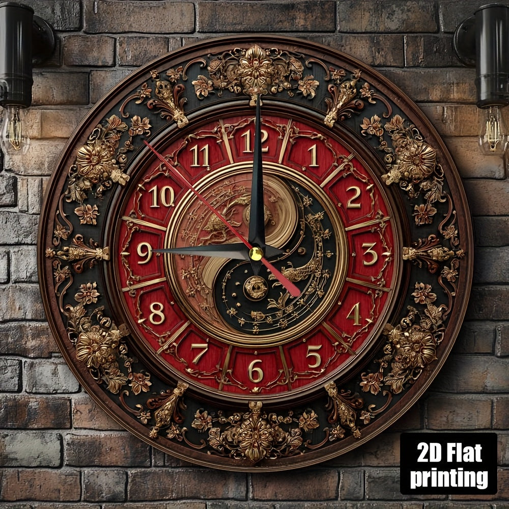 1pc Tai Chi Yin Yang Symbol Round Wall Clock - Large Easy-to-Read Face, Quiet Non-Ticking Artificial Wood Round Clock for home, Office,, Bedroom - Chinese Meditation Gift (9.8x9.8 Inch, Not Included), 2D Flat