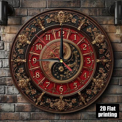1pc Tai Chi Yin Yang Symbol Round Wall Clock - Large Easy-to-Read Face, Quiet Non-Ticking Artificial Wood Round Clock for home, Office,, Bedroom - Chinese Meditation Gift (9.8x9.8 Inch, Not Included), 2D Flat