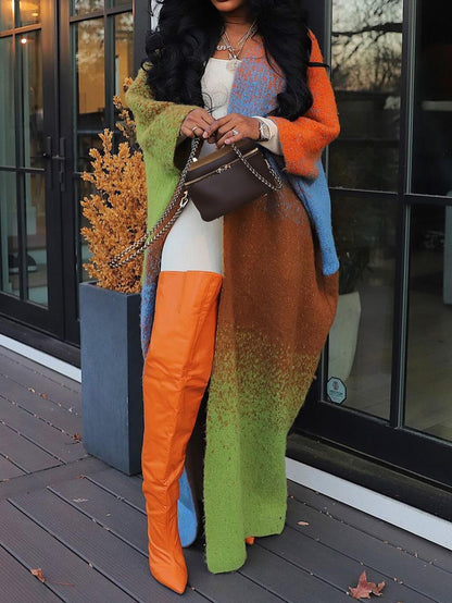 [Casual Street Coat] 1 Color Gradient Long Cardigan Coat Lady | Artistic Casual Design, Suitable for Street and Autumn Wear Occasions.