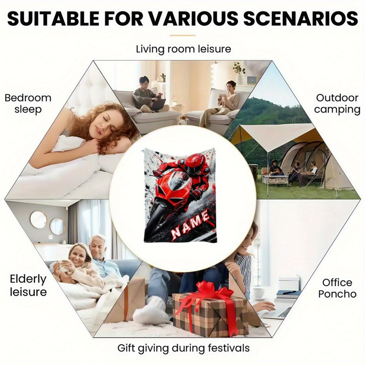 Custom Name Cool Red Motorcycle Blanket-Lightweight Home Furnishings Bedding Blanket Suitable for Sofas Beds Travel Camping Living Rooms Offices Sofas Chairs and Beds-Soft and Warm Fabric Digital Printed Blanket