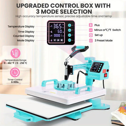 15"x15"/15"x12" - 8in 1/5in 1 Heat Press Combo, Rotatable Design, Multi-Size Transfer Professional Sublimation Kit, Suitable for T-Shirts, Bags, Pillows, Hats, Beanies, Rollers - Three-in-One Automatic Hat Press Only for Hats