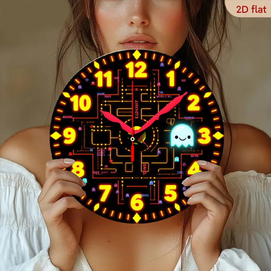 Wall clock, Vintage Clock Room Decor10 Inch Retro Arcade Wall Clock - Distressed Antique Wooden Silent Quartz Movement, Vintage Gaming Theme with Pixel Art Classic Icons, Battery Operated (AA Not Included) for Home Office Dec