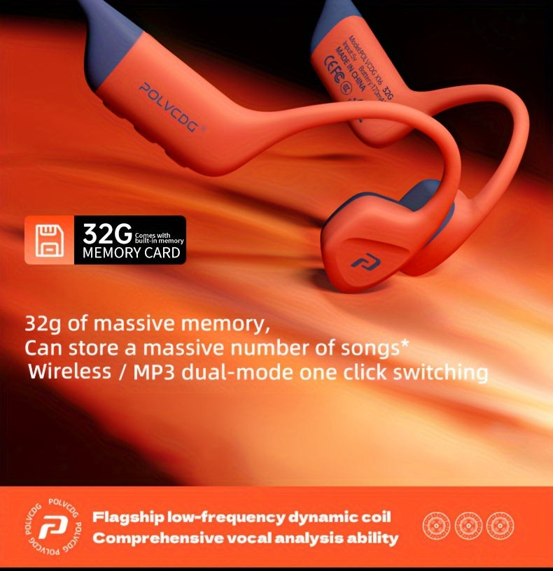 POLVCDG Audio new upgrade sound sense 2.0 X16 wireless bone conduction headset, professional sweat and, clear talk with microphone, magnetic charging port long life, large memory wireless/MP3 dual-mode one-click switch, suita